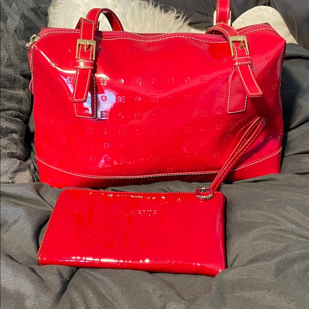 Red Patent Leather Women's Bag and Wallet Set